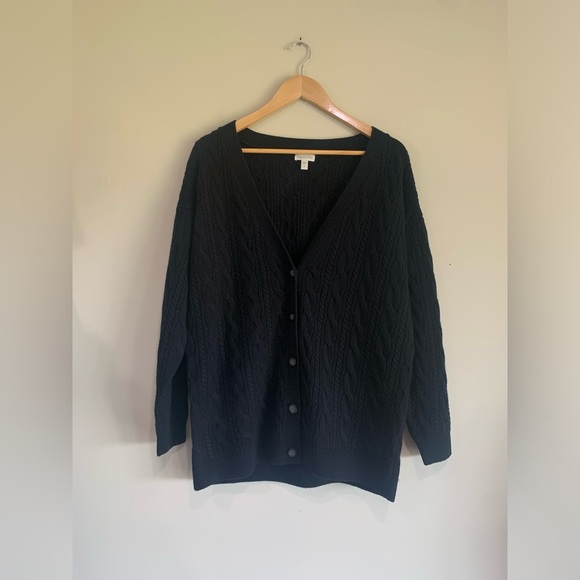 Garnet Hill cable knit cashmere boyfriend sweater - Picture 2 of 6